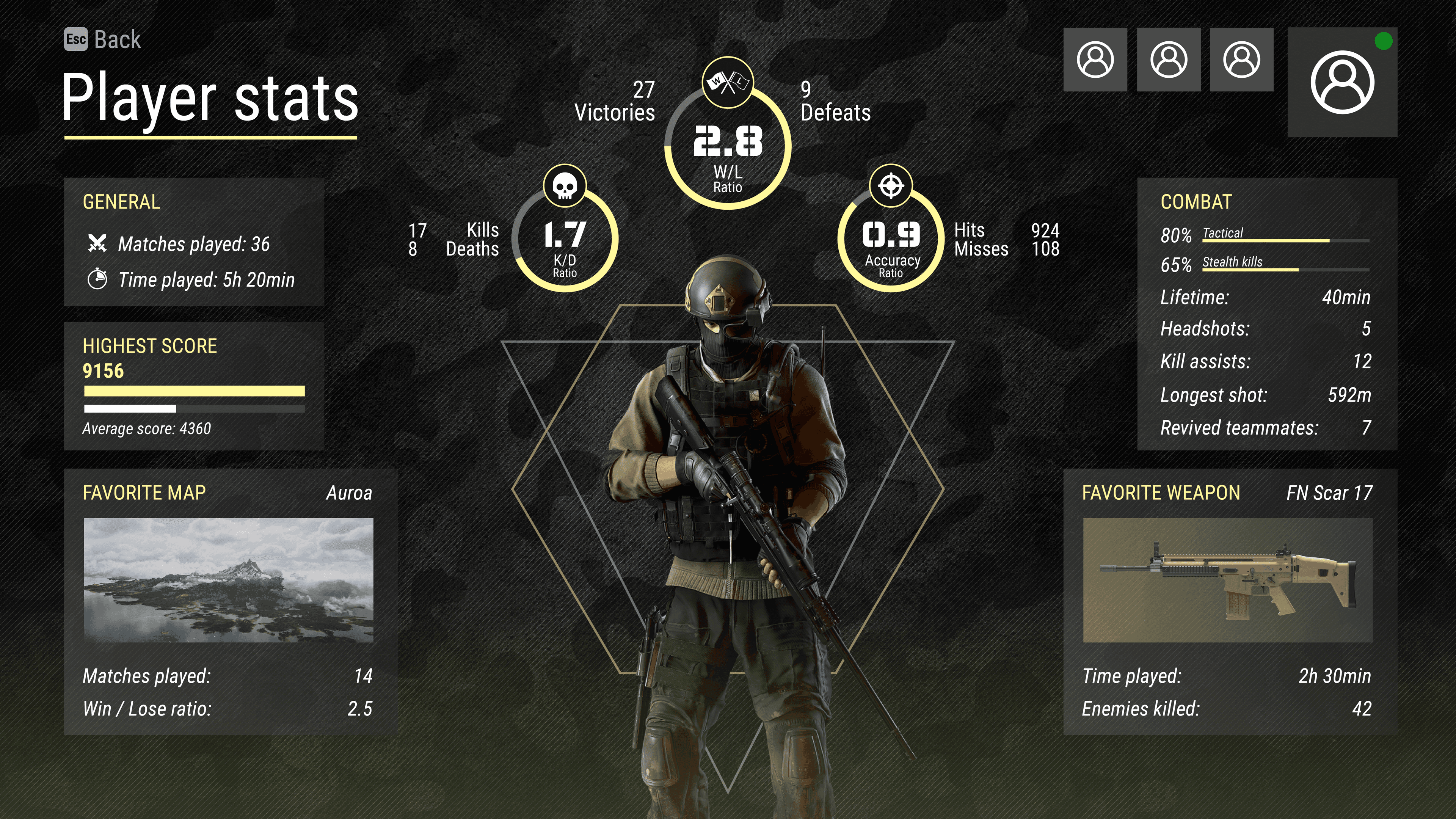 Game UI Concept - Player Stats competitive gaming dashboard data visualization game interface game stats game ui gaming hud internship test leaderboard match results multiplayer performance metrics player stats statistics dashboard ubisoft ui design user interface ux design