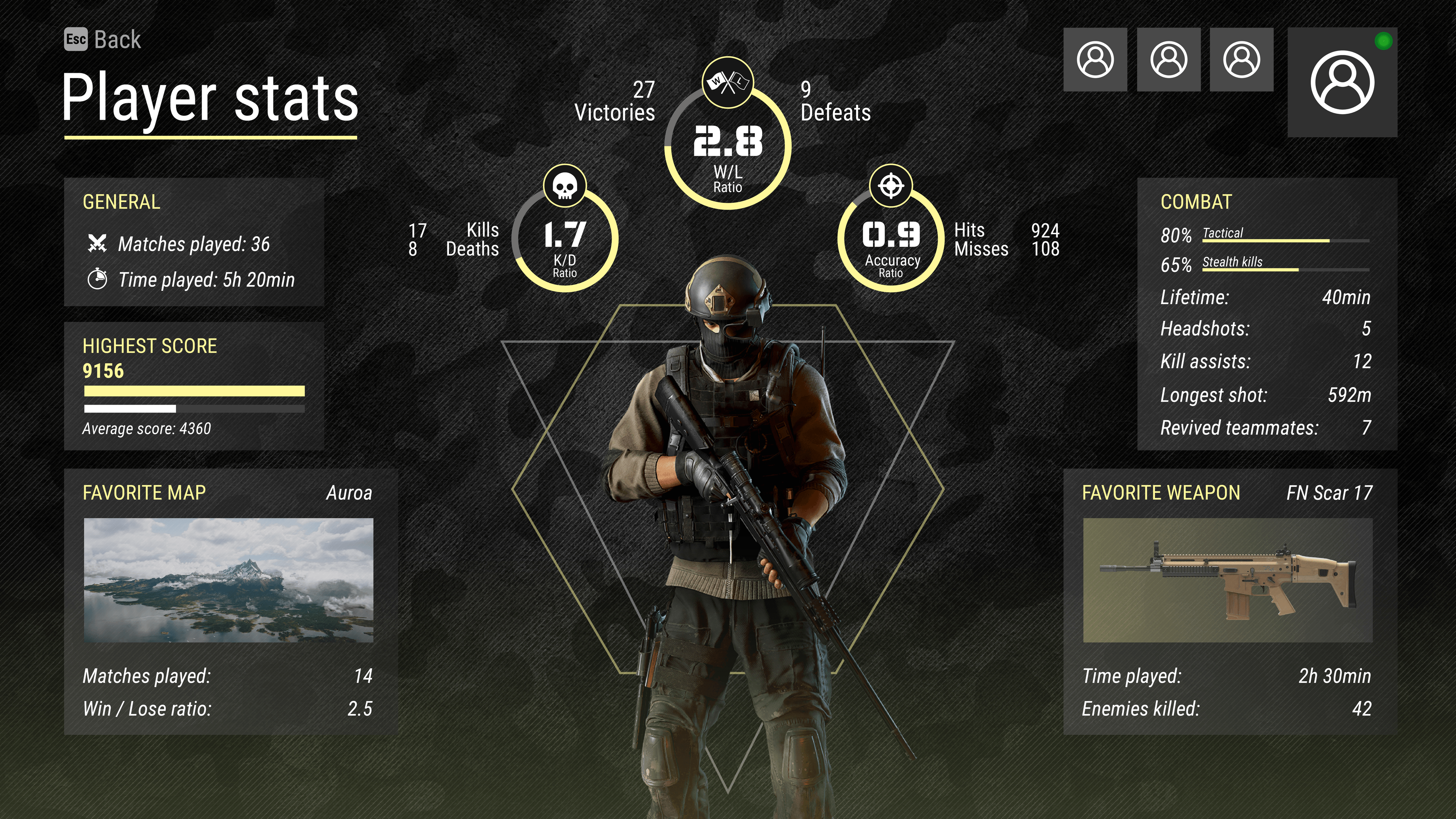 Game UI Concept - Player Stats competitive gaming dashboard data visualization game interface game stats game ui gaming hud internship test leaderboard match results multiplayer performance metrics player stats statistics dashboard ubisoft ui design user interface ux design